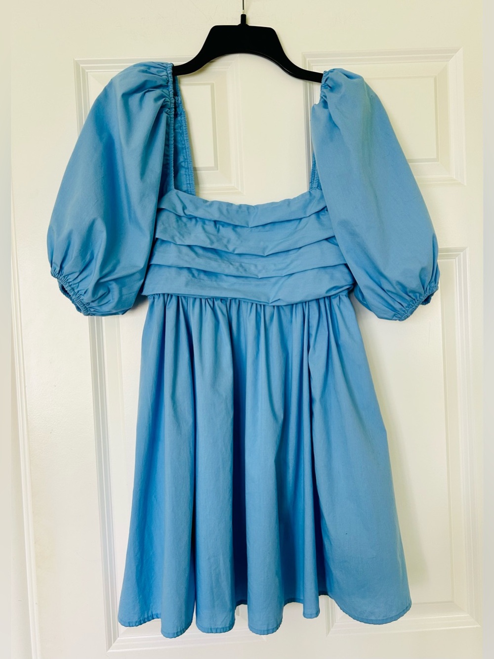 Abercrombie & Fitch Emerson Light Blue Puff-Sleeve Square Neck Dress
